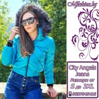 Дамско пухено яке с качулка, City Angels Jeans, Тюркоаз, 6813